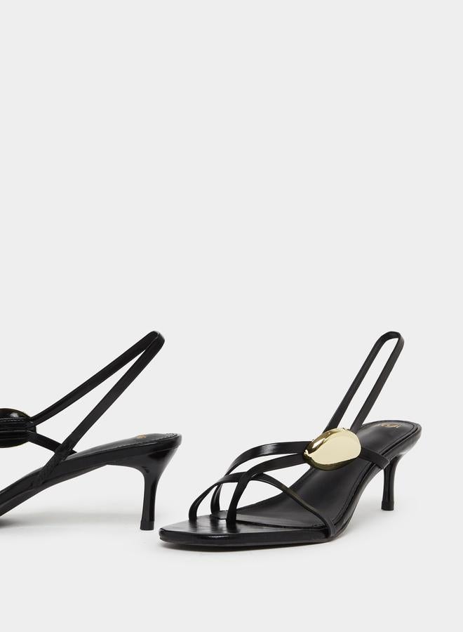 Styli Black Strappy Sandals with Gold Detail - Image 3